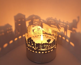 Mönchengladbach Skyline Shadow Play - Stunning Lantern Candle Attachment | Beautiful Souvenir for Mönchengladbach Fan