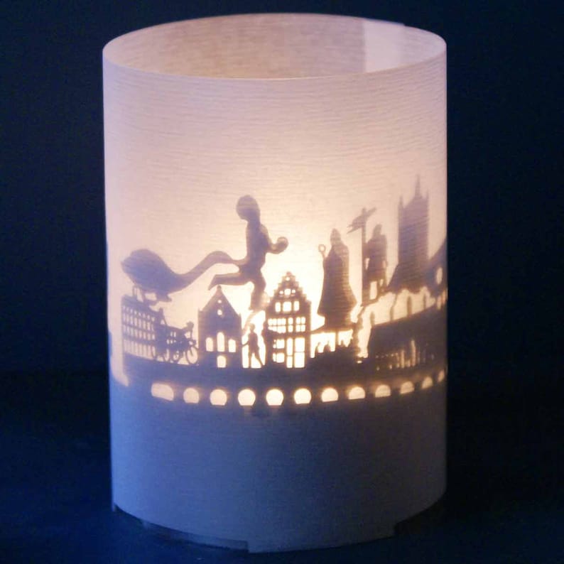 Neuss skyline souvenir candle votive in gift tube-box 3D attachment for candles incl projection screen and tea light