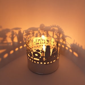 Los Angeles Skyline Shadow Play: Impressionante acessório de vela de lanterna, lembrança perfeita para fãs de LA!