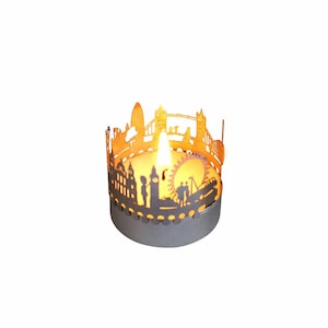 London candle votive skyline shadow play souvenir gift, 3D stainless steel attachment for candles inc postcard