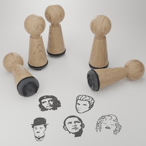 Set di timbri di personalità famose - Motivi belli e magici su legno di faggio di alta qualità per cartoline creative e artigianato