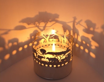 Jeu d'ombres Safari - Bougie pour une superbe décoration de chambre, projection de la silhouette avec des motifs de la faune africaine !