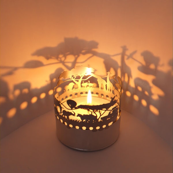 Jeu d'ombres Safari - Bougie pour une superbe décoration de chambre, projection de la silhouette avec des motifs de la faune africaine !