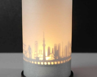 Tokyo Souvenir Premium Gift Box - Beautiful Motif Candle Projecting Tokyo Skyline & Silhouette - Perfect Tokyo Fan Souvenir