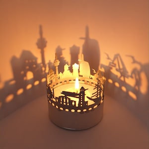 Bremerhaven Skyline Schattenspiel - Kerzenaufsatz für magisches Lichtspiel mit Wasserturm, Smidt-Denkmal, Klimahaus und mehr