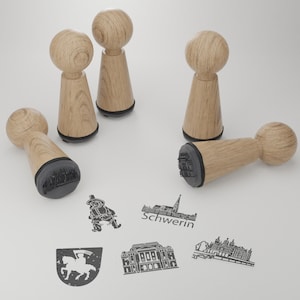 Set di francobolli Schwerin Souvenir - 5 francobolli in legno di faggio splendidamente realizzati, ideali per scrapbooking, cartoline e regali