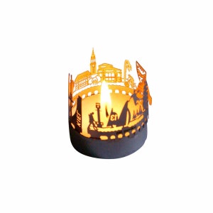 Kiel-Skyline Windlicht Schattenspiel Souvenir, 3D Edelstahl Aufsatz für Kerze inkl. Karte