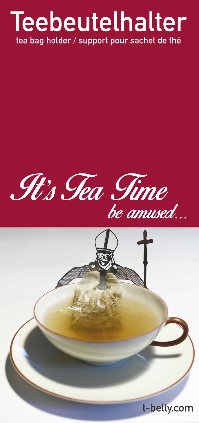 Chaplain tea bag holder gift 3D stainless steel figure to drink tea with