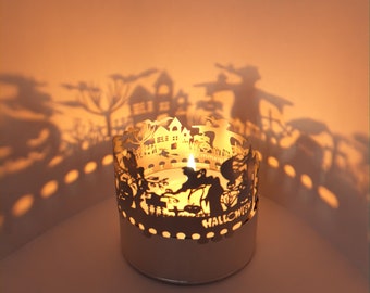 Halloween Shadow Play Candle Attachment - Haunting Silhouette Motifs for Spooky Room Projection - Perfect Halloween Gift!
