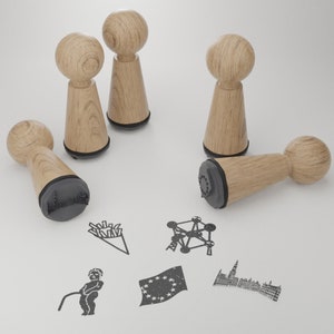 Brussels Souvenir Stamp Set: Captivating Landmarks and Motifs, Perfect Gift for Brussels Enthusiasts - High-Quality Wooden Stamps