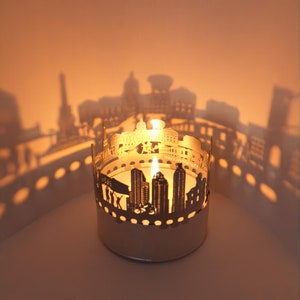 Indianapolis Skyline Shadow Play: Beautiful Lantern Candle Attachment Souvenir for Fans & Enthusiasts - Captivating Light Show!