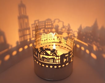 Utrecht Skyline Shadow Play: Lantern Candle Attachment for Mesmerizing Room Decor and City Souvenir