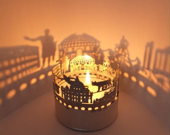 Juego de sombras del horizonte de Roma - Accesorio de vela de linterna para un recuerdo fascinante, hermosa proyección de silueta, regalo ideal de Roma