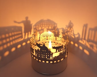 Rome Skyline Shadow Play - Lantaarnkaarsbevestiging voor betoverende souvenirs, prachtige silhouetprojectie, ideaal Rome-cadeau