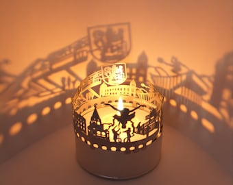 Wuppertal Skyline Shadow Play : pièce jointe pour bougie lanterne | Beau souvenir pour les fans de Wuppertal – Décoration par projection de silhouette.