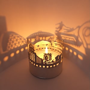 Eindhoven Skyline Shadow Play - Lantaarnkaarsbevestiging voor boeiend souvenir, projecten Iconisch silhouet, perfect cadeau!