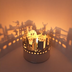 Philadelphia Skyline Shadow Play - Lantern Candle Attachment, Souvenir Gift for Philly Fans, Silhouette Projection, Unique Home Decor
