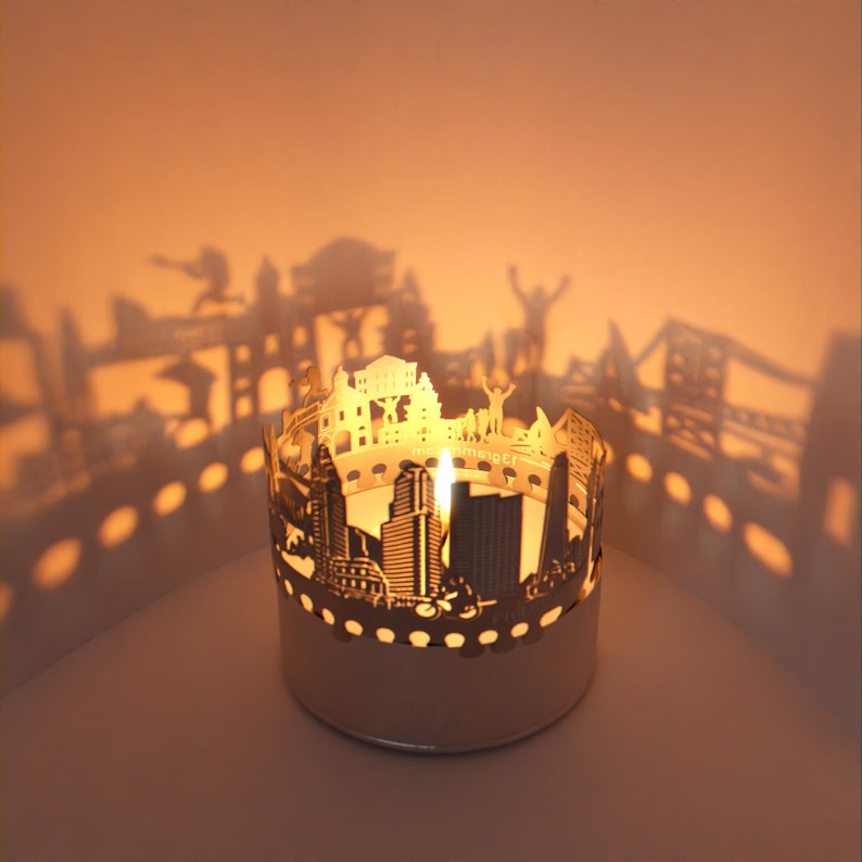 Philadelphia Skyline Shadow Play Lantern Candle Attachment, Souvenir Gift for Philly Fans, Silhouette Projection, Unique Home Decor image 1
