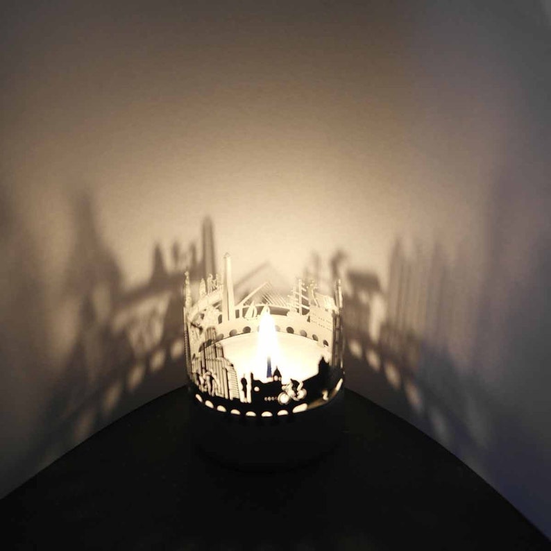 3D stainless steel attachment for candles inc postcard Buenos Aires candle votive skyline shadow play souvenir gift