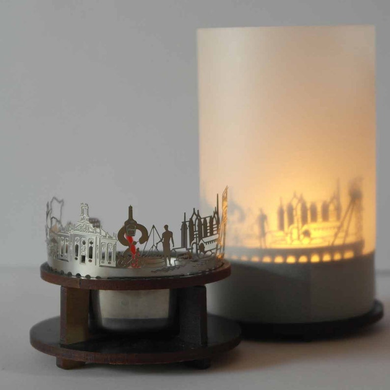 Saarbrucken skyline candle votive premium gift box 3D attachment for candle inc projection screen candle holder