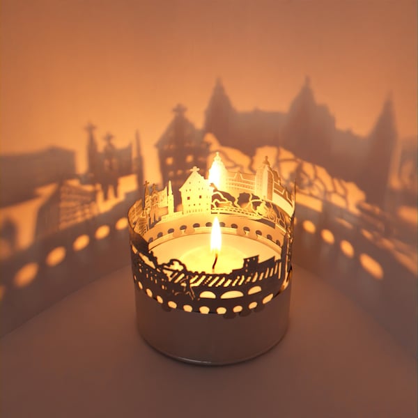 Aschaffenburg Skyline Shadow Play - Stunning Candle Attachment with Johannisburg Castle and Historic Old Town Silhouettes