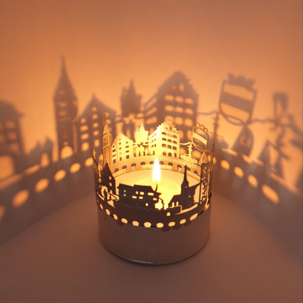 Zug Skyline Shadow Play - Betoverende kaarsbevestiging | Mooi souvenir voor Zug-fans