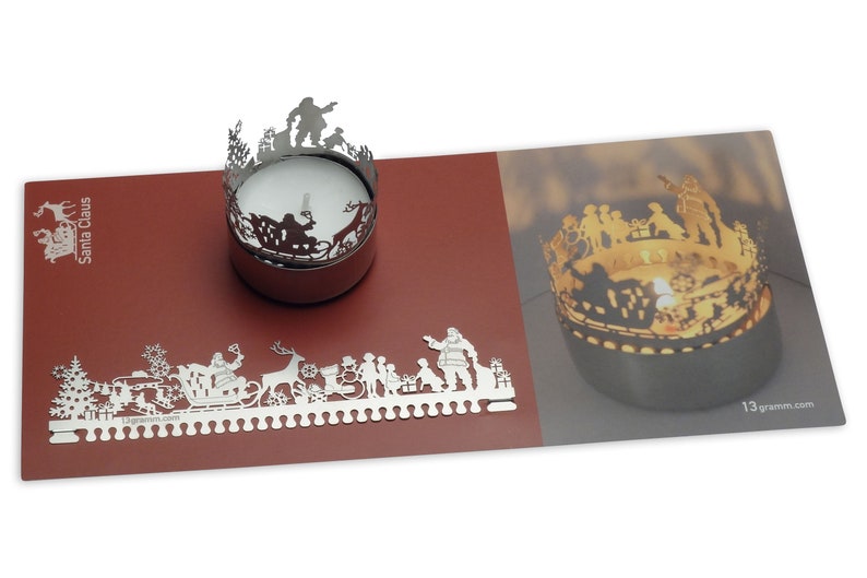 3D stainless steel attachment for candles incl postcard Santa Claus candle votive shadow play gift