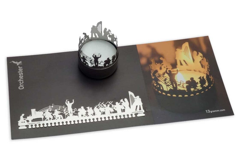 Juego de sombras con orquesta: accesorio de vela con silueta, motivos musicales, crea un hermoso juego de sombras en la habitación: ¡el regalo perfecto para los amantes de la música! imagen 7