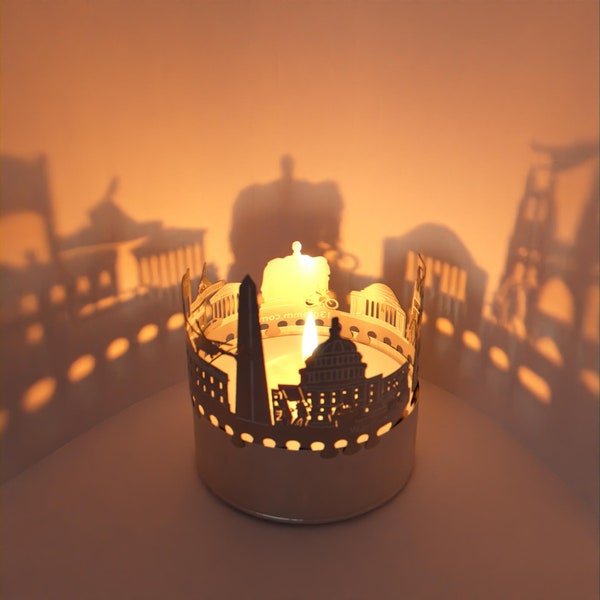 Washington DC Skyline Shadow Play: Splendido accessorio per candela ricordo per gli appassionati di Capitol City - Proiettore di silhouette ipnotizzante