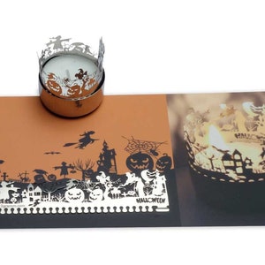 Halloween candle votive shadow play gift, 3D stainless steel attachment for candles incl postcard