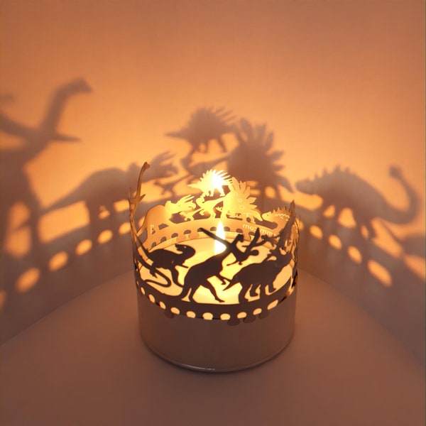 Dinosaur Shadow Play: Stunning Candle Attachment for Magical Room Decor and Mesmerizing Motifs - Perfect Gift for Dinosaur Enthusiasts!