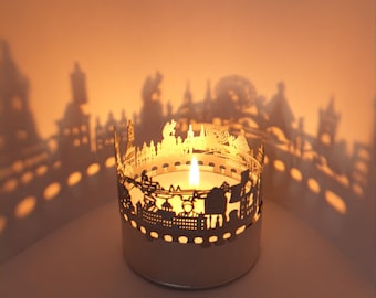 Prague Skyline Shadow Play Lantern Candle Attachment - Mesmerizing Souvenir Gift for Prague Fans - Projects Beautiful Silhouette into Room