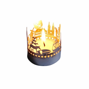 Bremen-Skyline Windlicht Schattenspiel Souvenir, 3D Edelstahl Aufsatz für Kerze inkl. Karte