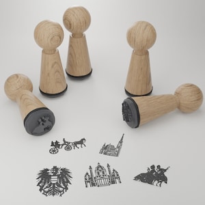 Conjunto de carimbos de lembrança de Viena - Marcos icônicos e belos motivos de Viena - Presente perfeito para entusiastas - Selos de madeira de faia de alta qualidade