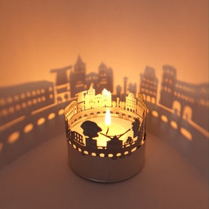 Trier Skyline Schattenspiel Kerzenaufsatz – Faszinierendes Lichtspiel mit Trierer Wahrzeichen – Ideales Souvenir für jeden Trier Liebhaber