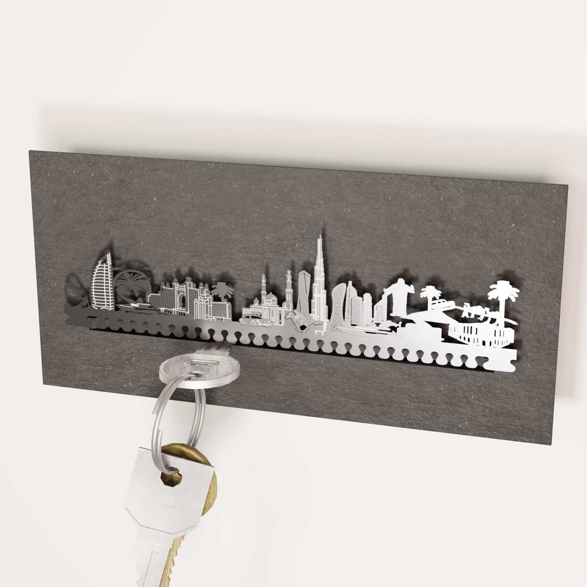 Dubai Skyline Schlüsselbrett Praktische Schlüsselaufbewahrung mit  stilvollem Stadt-Motiv Ideales Geschenk für Dubai Fans - .de