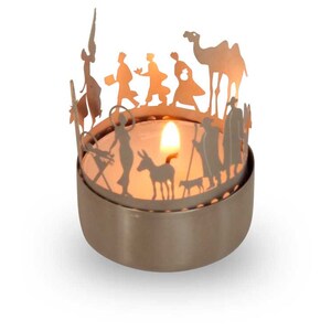 Nativity Scene candle votive shadow play gift, 3D stainless steel attachment for candles incl postcard image 3