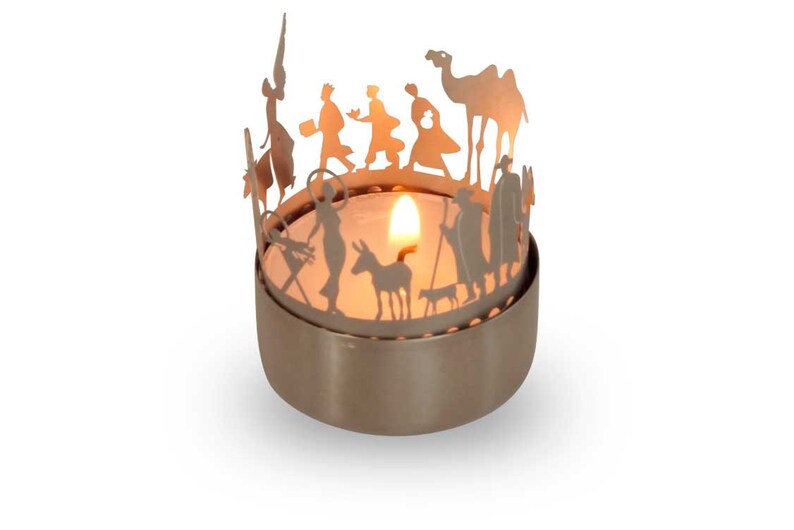 Nativity Scene candle votive shadow play gift, 3D stainless steel attachment for candles incl postcard image 3