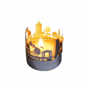 Mannheim-Skyline Windlicht Schattenspiel Souvenir, 3D Edelstahl Aufsatz für Kerze inkl. Karte