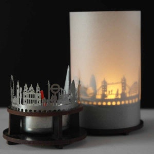London-Skyline Windlicht Schattenspiel Premium Geschenk-Box, inkl. Kerzenhalter, Kerze, Projektionsschirm und Teelicht