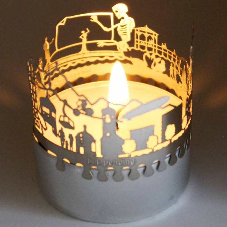 3D stainless steel attachment for candles inc postcard Bregenz candle votive skyline shadow play souvenir gift
