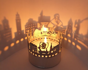 Augsburg Skyline Shadow Play - Stunning Candle Attachment for Beautiful Augsburg Souvenir - Captivating Toy for Shadow Play Enthusiasts!