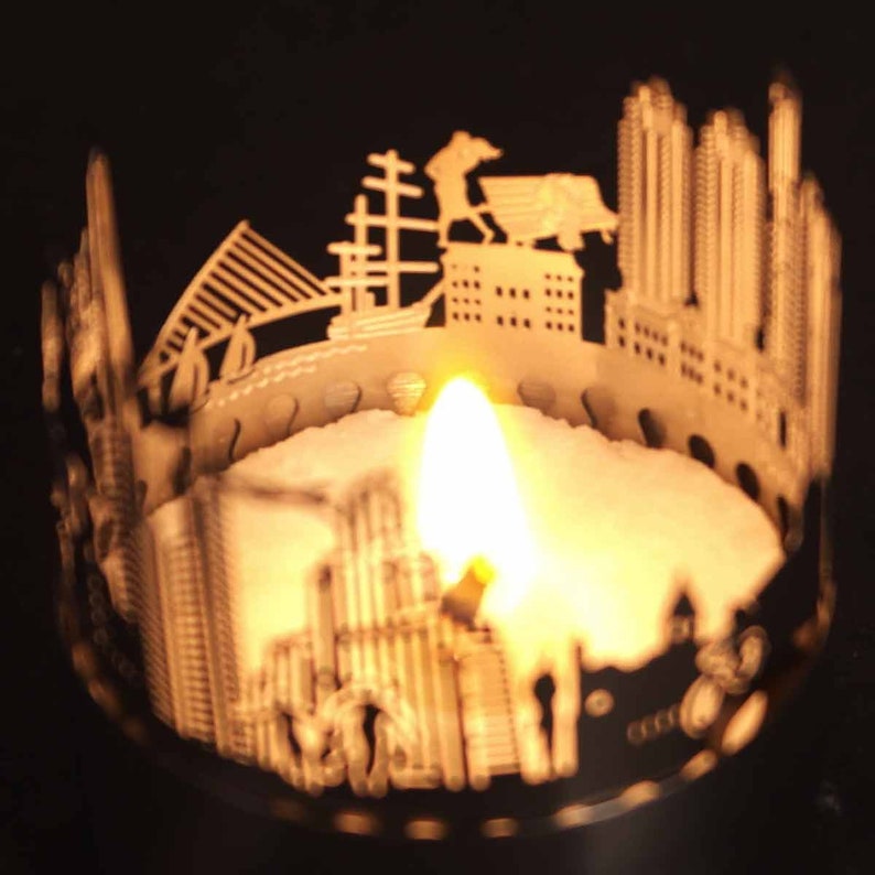 3D stainless steel attachment for candles inc postcard Buenos Aires candle votive skyline shadow play souvenir gift