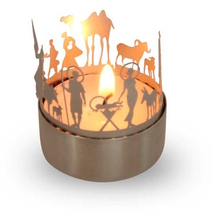 Nativity Scene candle votive shadow play gift, 3D stainless steel attachment for candles incl postcard image 4