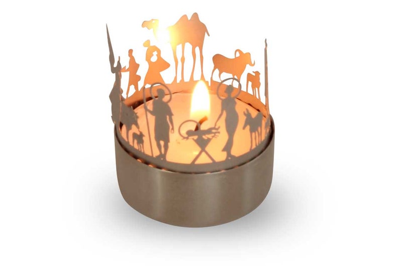 Nativity Scene candle votive shadow play gift, 3D stainless steel attachment for candles incl postcard image 4