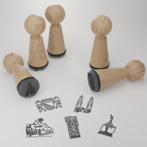 Jeu de tampons Zurich : 5 tampons en bois magnifiquement fabriqués - Cadeau idéal pour les amateurs et les voyageurs de Zurich