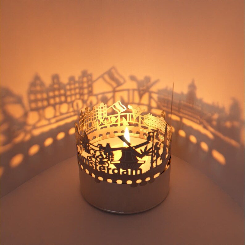 Amsterdam Skyline Shadow Play Lantern: Beautiful Souvenir for Fans, Projects Iconic Silhouette, Ideal Gift for Amsterdam Lovers! image 1