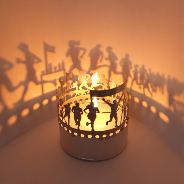 Marathon Shadow Play Candle Attachment: Inspiring Silhouette Motifs | Perfect Gift for Runners and Fitness Enthusiasts