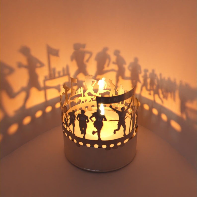 Marathon Shadow Play Candle Attachment: Inspiring Silhouette Motifs Perfect Gift for Runners and Fitness Enthusiasts image 1