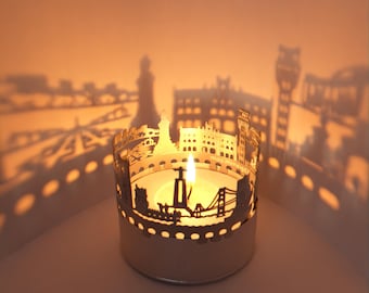 Lisbon Skyline Shadow Play: Exquisite Candle Attachment for Stunning Shadow Play, Perfect Souvenir for Lisbon Fans - Gift Tube Included!